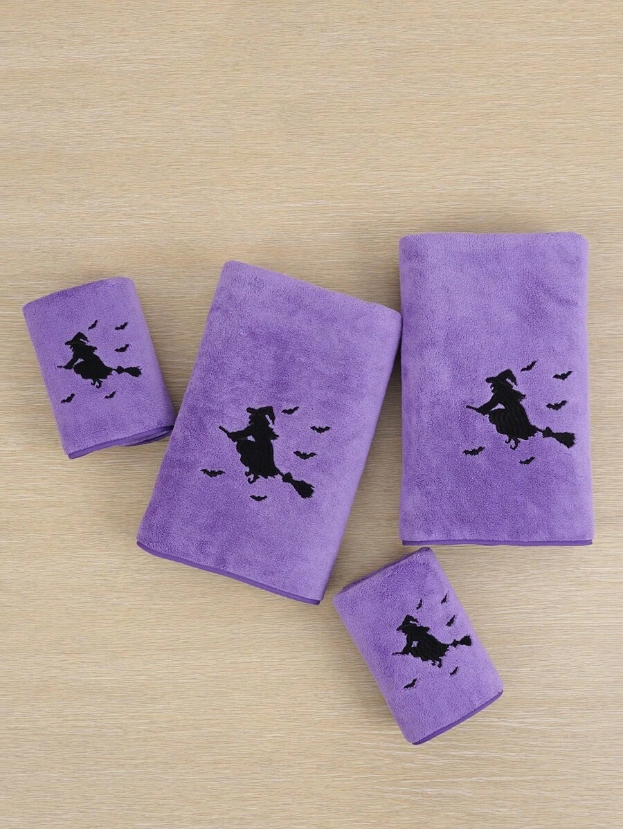 Asciugamano in pile di corallo con ricamo di ragazza magica o strega, decorazione per vacanze, assorbente e morbido, asciugamano da bagno/mano di ragazza magica, strega di Ognissanti, decorazione autunnale
