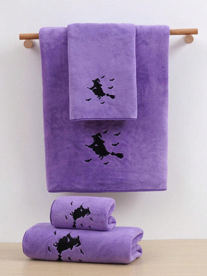 Asciugamano in pile di corallo con ricamo di ragazza magica o strega, decorazione per vacanze, assorbente e morbido, asciugamano da bagno/mano di ragazza magica, strega di Ognissanti, decorazione autunnale