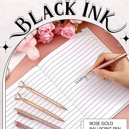 Penne a sfera con decorazioni in glitter liquido, strass e cristalli, inchiostro nero, per matrimoni, ufficio, cancelleria da scrivania, back to school