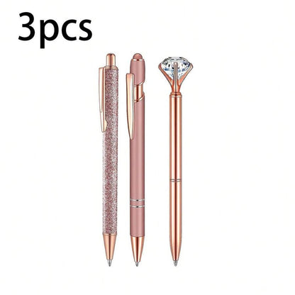 Penne a sfera con decorazioni in glitter liquido, strass e cristalli, inchiostro nero, per matrimoni, ufficio, cancelleria da scrivania, back to school