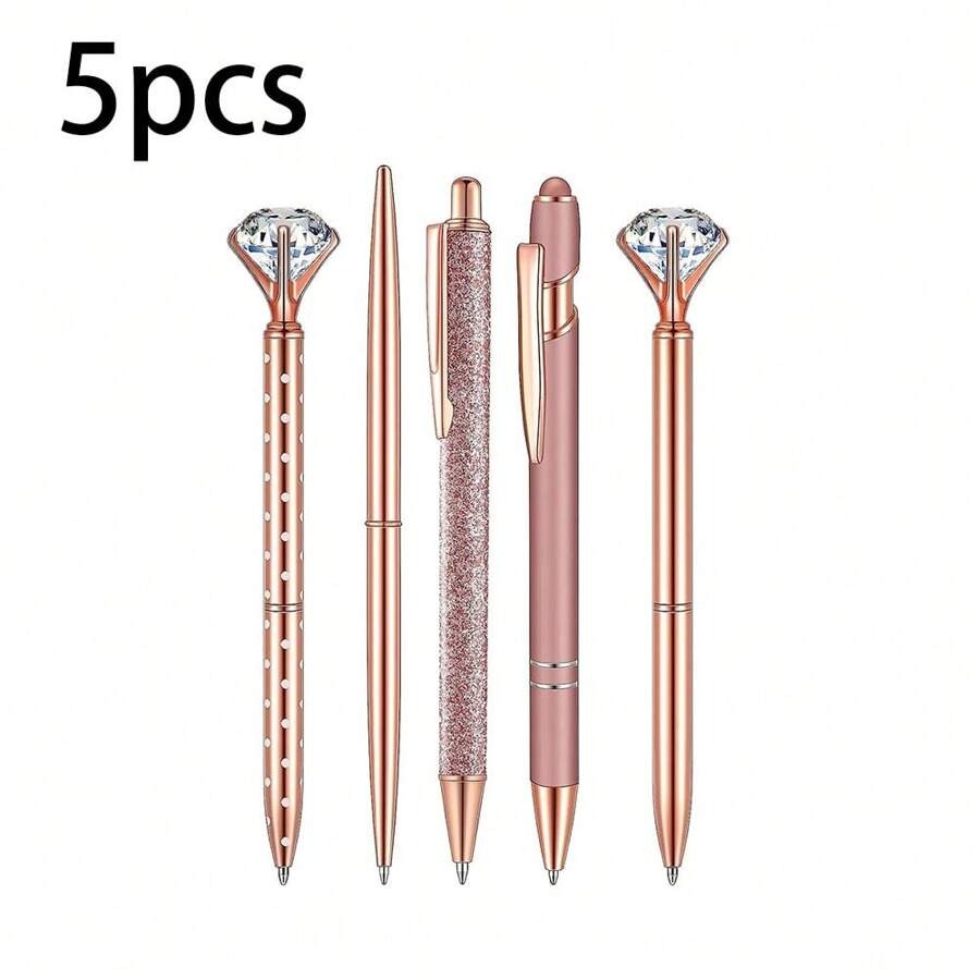 Penne a sfera con decorazioni in glitter liquido, strass e cristalli, inchiostro nero, per matrimoni, ufficio, cancelleria da scrivania, back to school