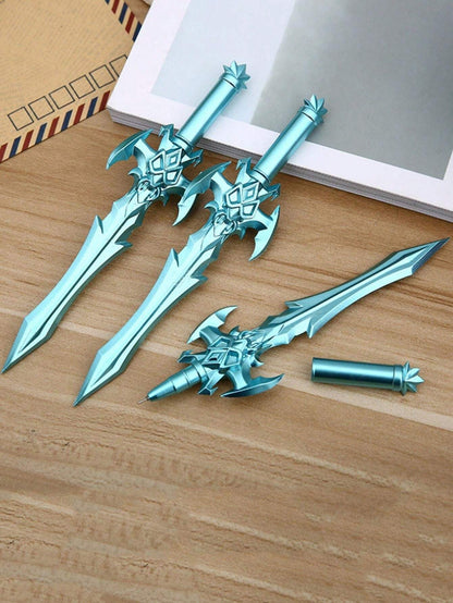 Penne neutre a forma di spada retrò, design armi da arti marziali anime, articoli di cancelleria per studenti, colore casuale