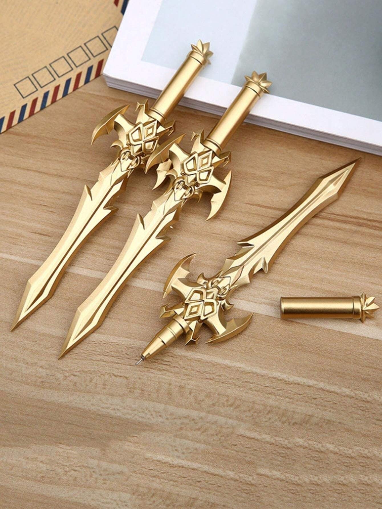 Penne neutre a forma di spada retrò, design armi da arti marziali anime, articoli di cancelleria per studenti, colore casuale