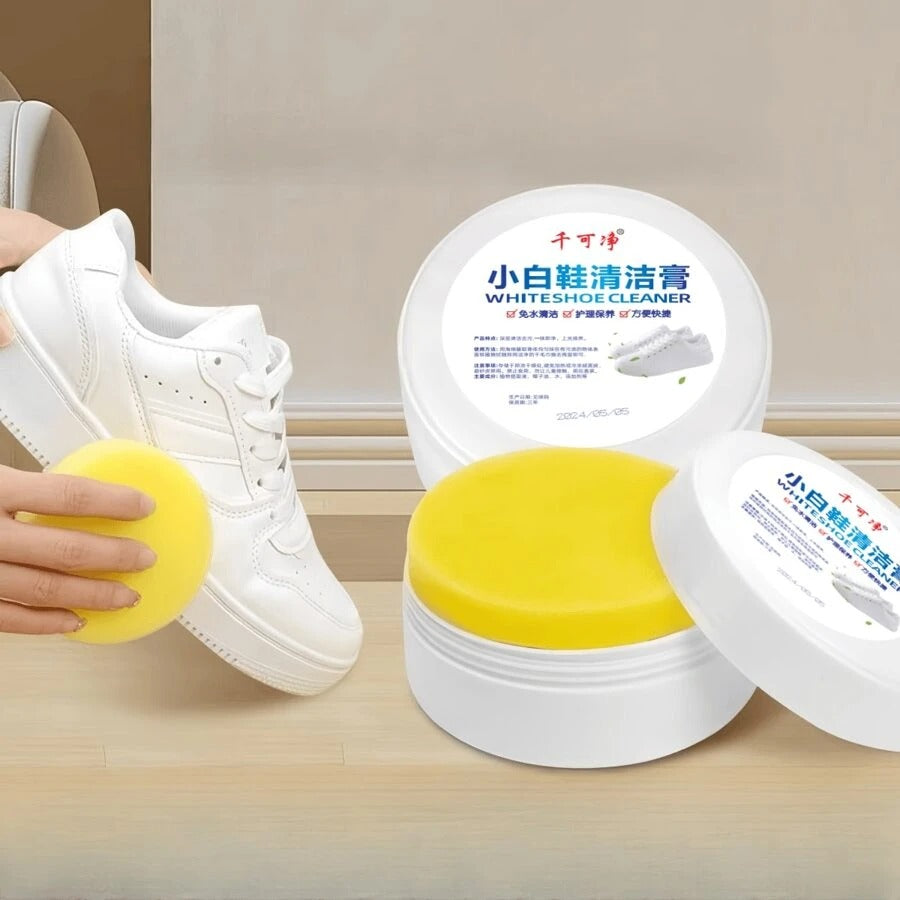 Crema detergente e rimuovi macchie multifunzionale, crema detergente multiuso, crema per pulire scarpe bianche, crema per scarpe con spugna, pasta detergente solida per scarpe, vestiti, divani per decontaminare