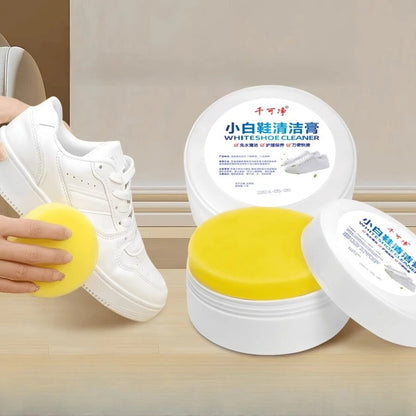 Crema detergente e rimuovi macchie multifunzionale, crema detergente multiuso, crema per pulire scarpe bianche, crema per scarpe con spugna, pasta detergente solida per scarpe, vestiti, divani per decontaminare