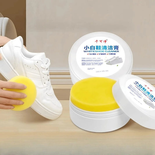 Crema detergente e rimuovi macchie multifunzionale, crema detergente multiuso, crema per pulire scarpe bianche, crema per scarpe con spugna, pasta detergente solida per scarpe, vestiti, divani per decontaminare