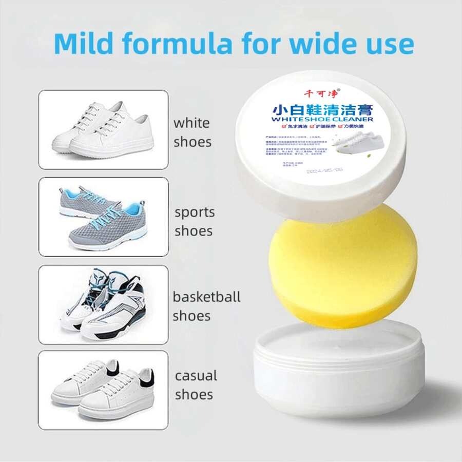 Crema detergente e rimuovi macchie multifunzionale, crema detergente multiuso, crema per pulire scarpe bianche, crema per scarpe con spugna, pasta detergente solida per scarpe, vestiti, divani per decontaminare