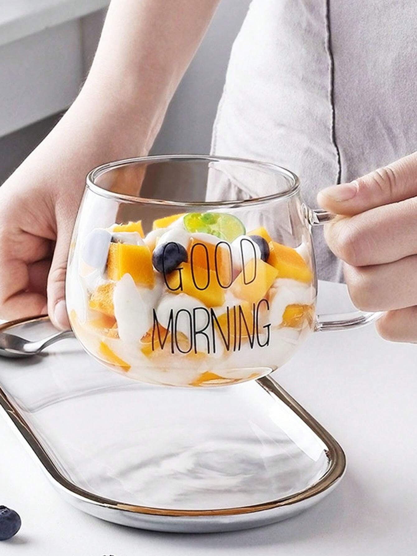 1 pezzo Tazza in vetro resistente al calore da 450ml/15,21oz con manico, tazza d'acqua, tazza del buongiorno, tazza da caffè, tazza in vetro resistente al calore con manico