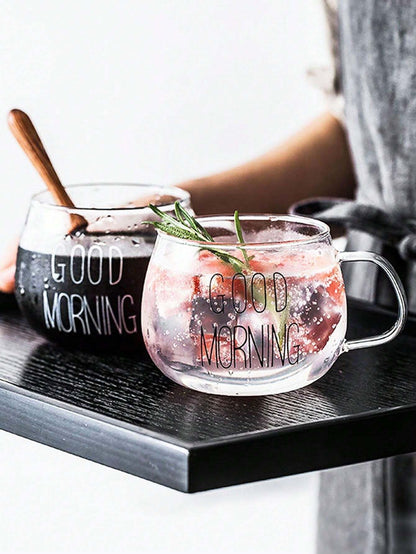 1 pezzo Tazza in vetro resistente al calore da 450ml/15,21oz con manico, tazza d'acqua, tazza del buongiorno, tazza da caffè, tazza in vetro resistente al calore con manico