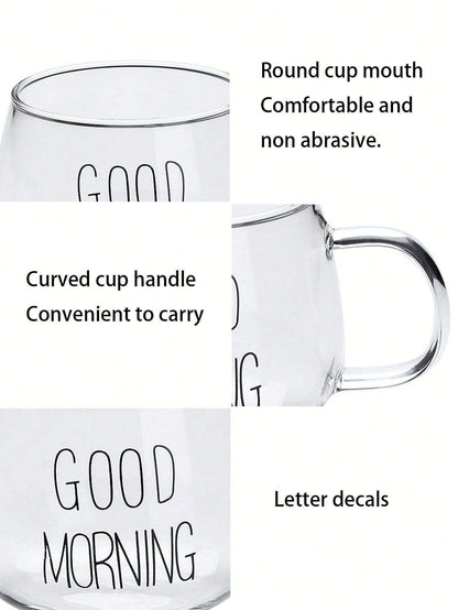 1 pezzo Tazza in vetro resistente al calore da 450ml/15,21oz con manico, tazza d'acqua, tazza del buongiorno, tazza da caffè, tazza in vetro resistente al calore con manico