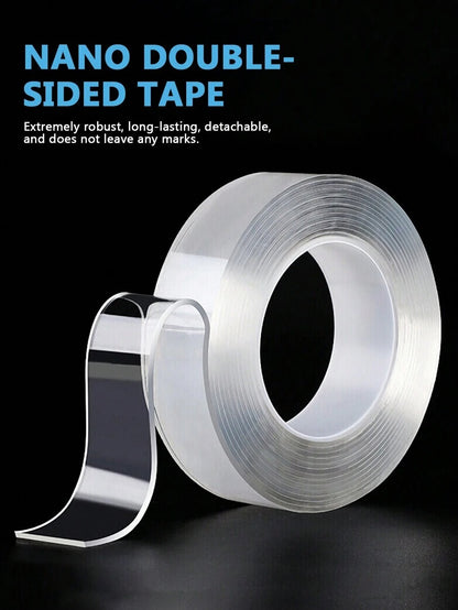Rotolo di nastro biadesivo trasparente nano - impermeabile, riutilizzabile, senza tracce e con forte adesivo per auto, bagno, cucina, ufficio, decorazioni di palloncini per feste domestiche, resistente al calore
