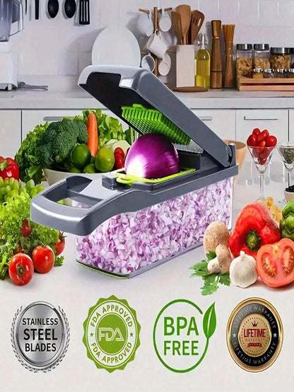 Trita verdure, tritatutto da cucina multifunzione, semplice da usare per insalate, lame intercambiabili, utensile da cucina e per feste, grattugia manuale con contenitore