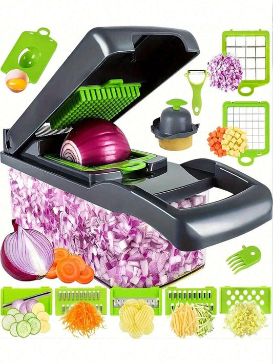 Trita verdure, tritatutto da cucina multifunzione, semplice da usare per insalate, lame intercambiabili, utensile da cucina e per feste, grattugia manuale con contenitore