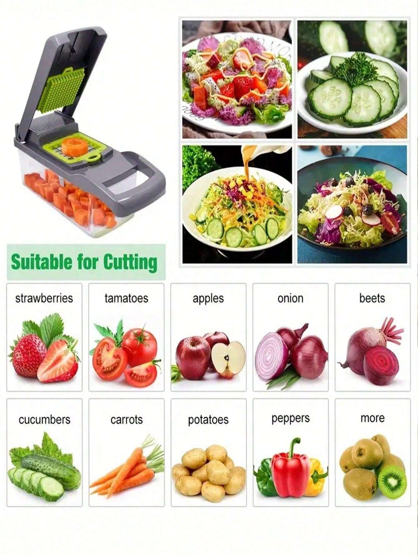 Trita verdure, tritatutto da cucina multifunzione, semplice da usare per insalate, lame intercambiabili, utensile da cucina e per feste, grattugia manuale con contenitore