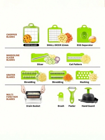 Trita verdure, tritatutto da cucina multifunzione, semplice da usare per insalate, lame intercambiabili, utensile da cucina e per feste, grattugia manuale con contenitore