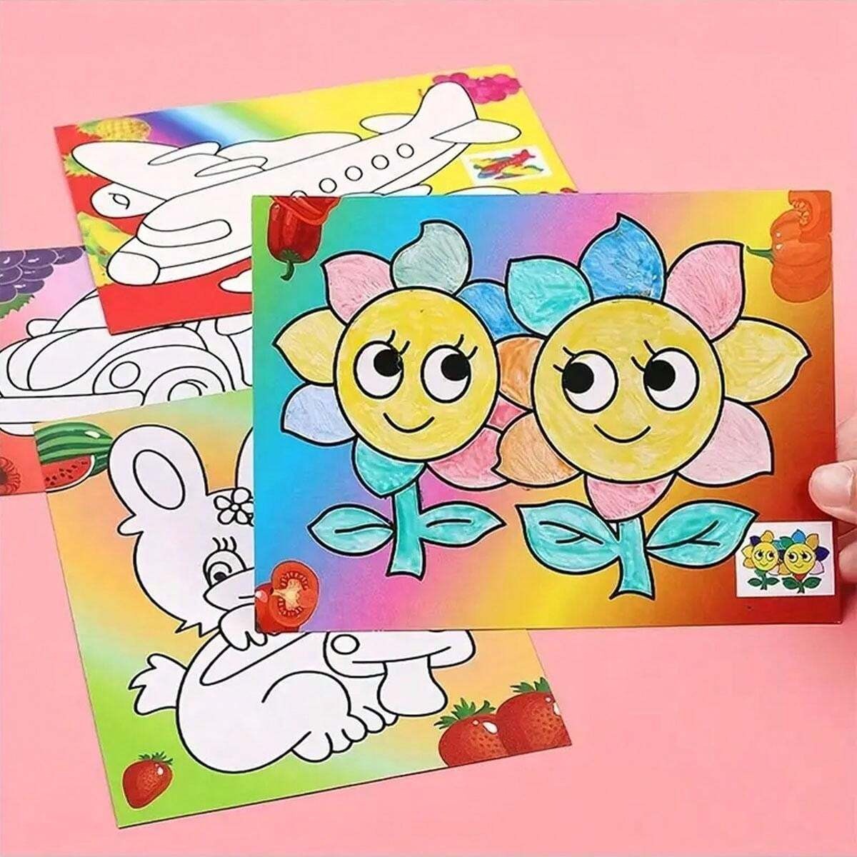 Set di pittura ad acquerello, Kit di pittura fai da te (2 dipinti + 1 pennello + 4 colori), Forniture artistiche creative puzzle, Ritorno a scuola