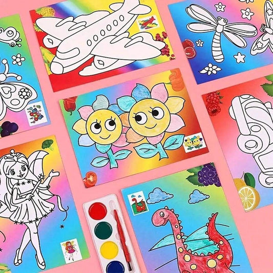 Set di pittura ad acquerello, Kit di pittura fai da te (2 dipinti + 1 pennello + 4 colori), Forniture artistiche creative puzzle, Ritorno a scuola