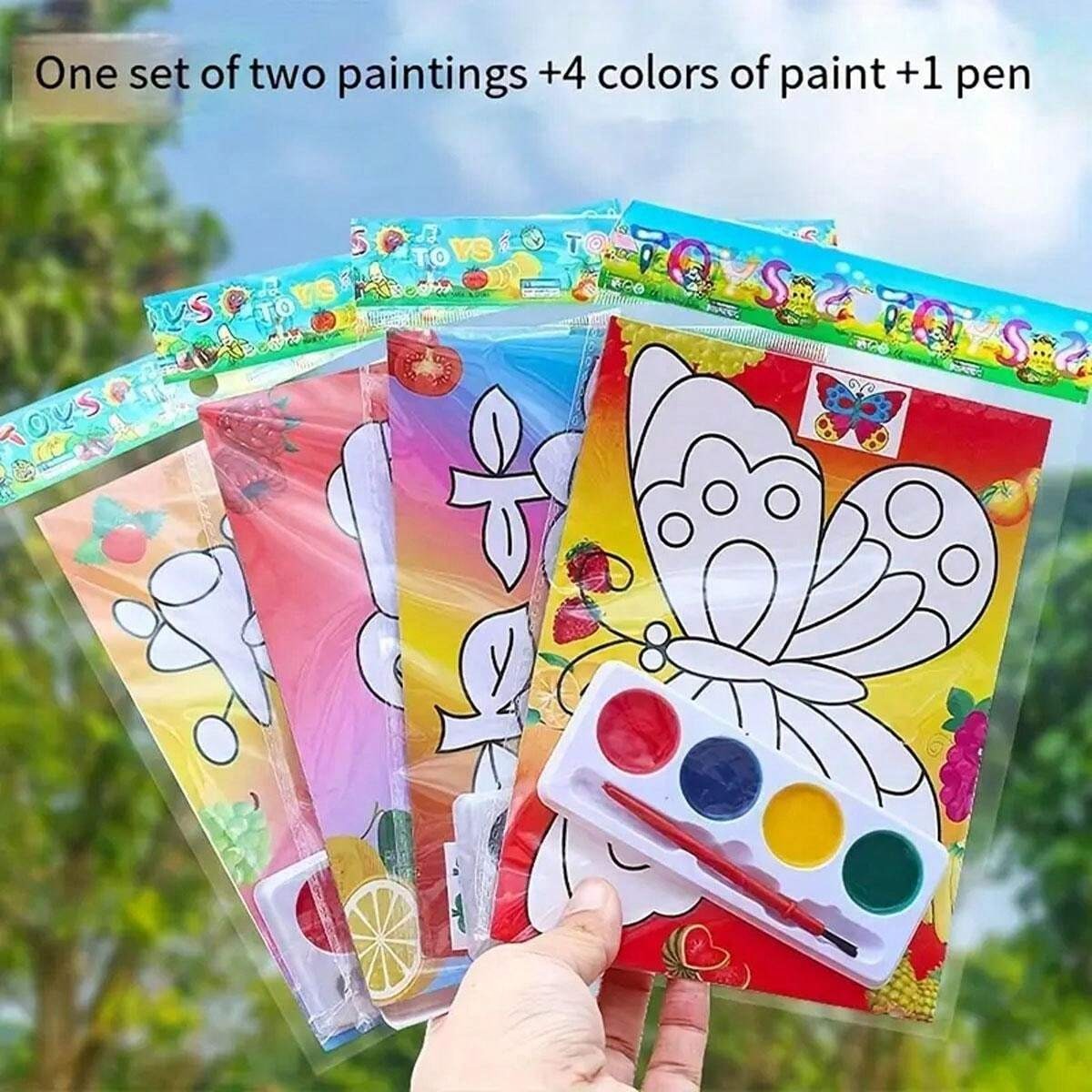 Set di pittura ad acquerello, Kit di pittura fai da te (2 dipinti + 1 pennello + 4 colori), Forniture artistiche creative puzzle, Ritorno a scuola