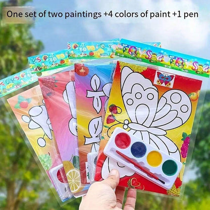Set di pittura ad acquerello, Kit di pittura fai da te (2 dipinti + 1 pennello + 4 colori), Forniture artistiche creative puzzle, Ritorno a scuola
