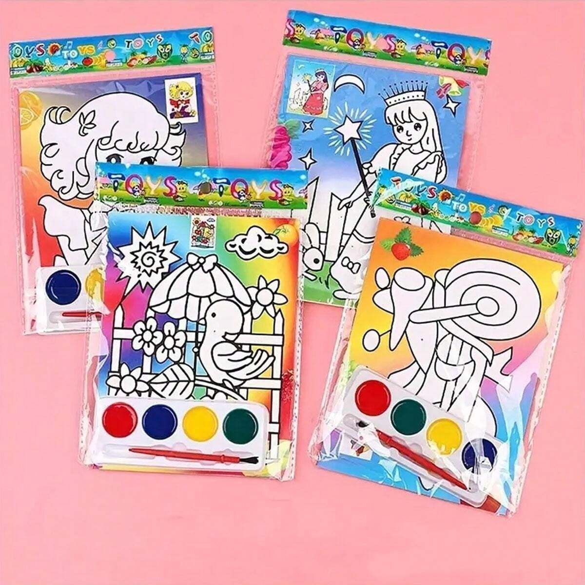 Set di pittura ad acquerello, Kit di pittura fai da te (2 dipinti + 1 pennello + 4 colori), Forniture artistiche creative puzzle, Ritorno a scuola