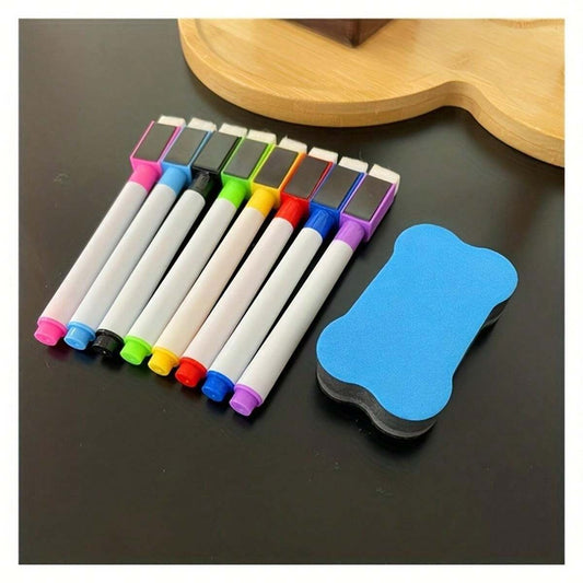 Set di pennarelli cancellabili e un panno, pennarelli colorati e set di cancellatori, set di lavagna magnetica riutilizzabile e pennarelli, a prova di sbavature