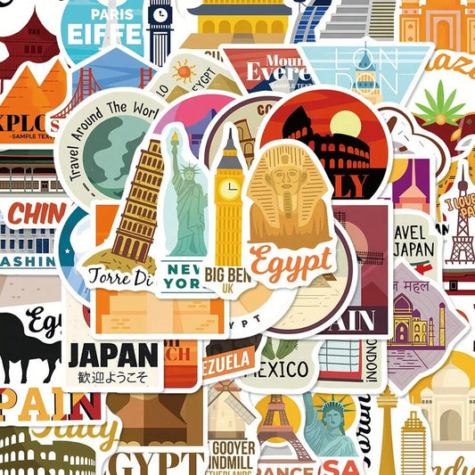 50 pezzi/set Adesivi decorativi con graffiti di luoghi iconici del mondo per organizer, quaderni, telefoni, adesivi impermeabili