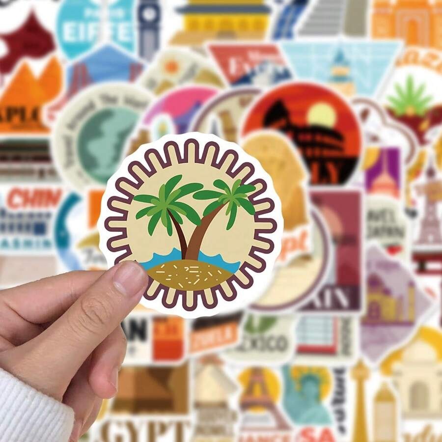 50 pezzi/set Adesivi decorativi con graffiti di luoghi iconici del mondo per organizer, quaderni, telefoni, adesivi impermeabili