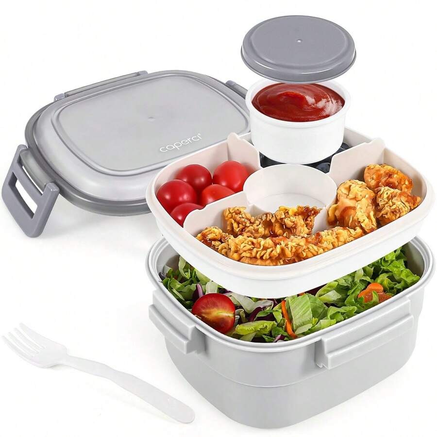 Contenitore premium per insalata per il pranzo - Grandi scodelle da 52 once per la preparazione di pasti di insalate, lunch box con vassoio bento a 4 scomparti, contenitore per salse da 3 once, forchetta riutilizzabile