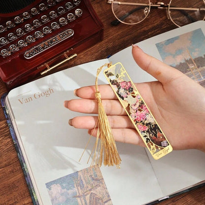 Segnalibro retrò in metallo con dipinto floreale, segnalibro cavo con bronzatura e nappina, regali di cancelleria per il ritorno a scuola, per club del libro, lettori, compleanni, festival, scrittori, amanti dei libri