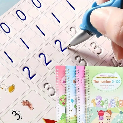 Quaderno magico riutilizzabile per calligrafia, libri per esercitarsi nella grafia prescolare, blocchi per tracciare la scrittura (4 libri), regalo di Natale