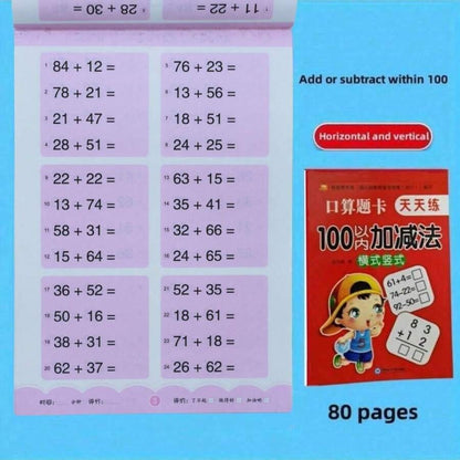 Quaderno di esercizi di matematica per la pratica quotidiana, per la decomposizione e composizione di addizioni e sottrazioni orizzontali e verticali, 80 pagine con esercizi di addizione e sottrazione entro 10/20/50/100 per studenti