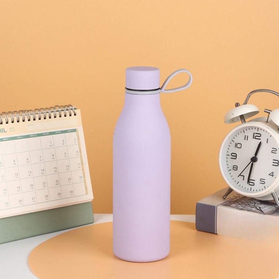bottiglia d'acqua da 500ml/17oz in acciaio inox a doppio strato, creativa, con manico in corda, mantiene caldo/freddo, texture liscia, adatta per uso all'aperto, yoga e domestico