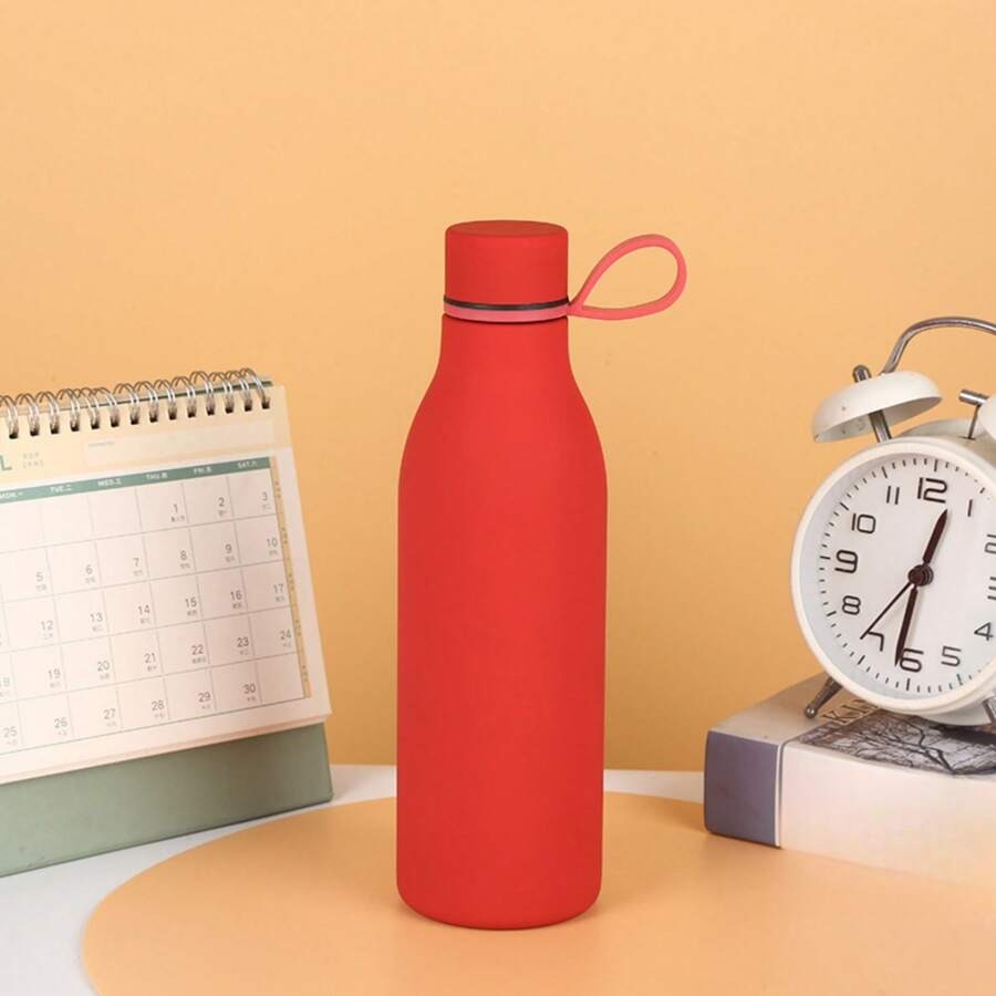bottiglia d'acqua da 500ml/17oz in acciaio inox a doppio strato, creativa, con manico in corda, mantiene caldo/freddo, texture liscia, adatta per uso all'aperto, yoga e domestico