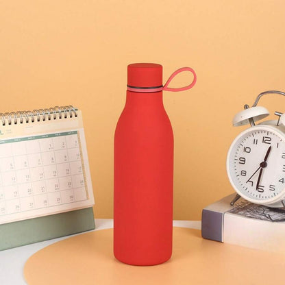 bottiglia d'acqua da 500ml/17oz in acciaio inox a doppio strato, creativa, con manico in corda, mantiene caldo/freddo, texture liscia, adatta per uso all'aperto, yoga e domestico