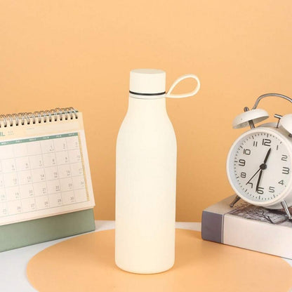 bottiglia d'acqua da 500ml/17oz in acciaio inox a doppio strato, creativa, con manico in corda, mantiene caldo/freddo, texture liscia, adatta per uso all'aperto, yoga e domestico