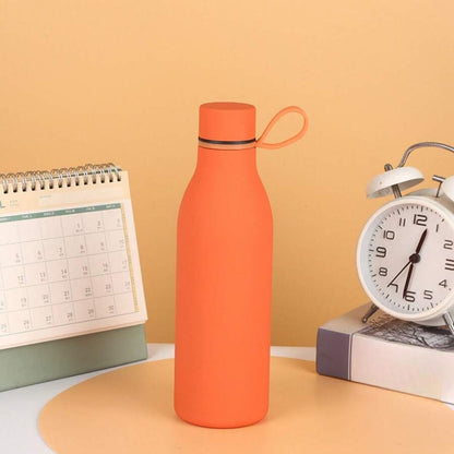 bottiglia d'acqua da 500ml/17oz in acciaio inox a doppio strato, creativa, con manico in corda, mantiene caldo/freddo, texture liscia, adatta per uso all'aperto, yoga e domestico