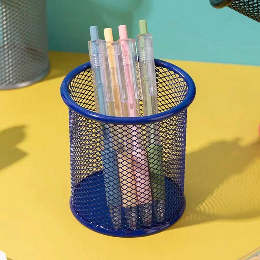 Portapenne in metallo quadrato con rete, organizer, per il ritorno a scuola