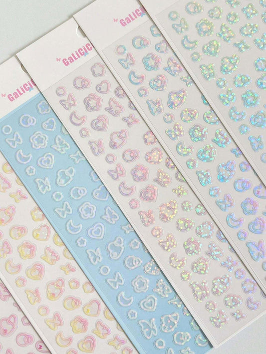 1 pezzo colore casuale laser & brillante pendenza trasparente Set adesivi con farfalla , cuore , luna e fiore modelli per proiettile Diario , scrapbooking Decorazione DIY