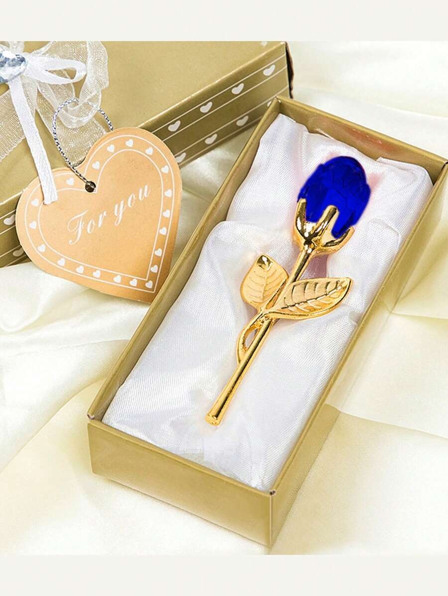 1 pezzo Rosa di vetro in miniatura con fiore di cristallo artificiale, confezione regalo di cristallo mini, fiore di rosa artificiale rosso per regalo di donne, feste, matrimoni, decorazione da ufficio e casa