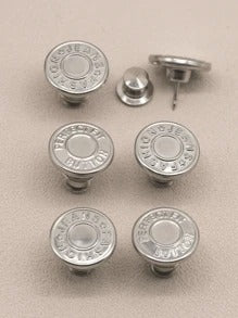 1/6 pezzi Kit di riparazione con bottoni in metallo da 17mm senza cucire per jeans, bottoni rimovibili per jeans, combinazione di pulsanti rotondi con texture a lettere, accessori per cucito e artigianato
