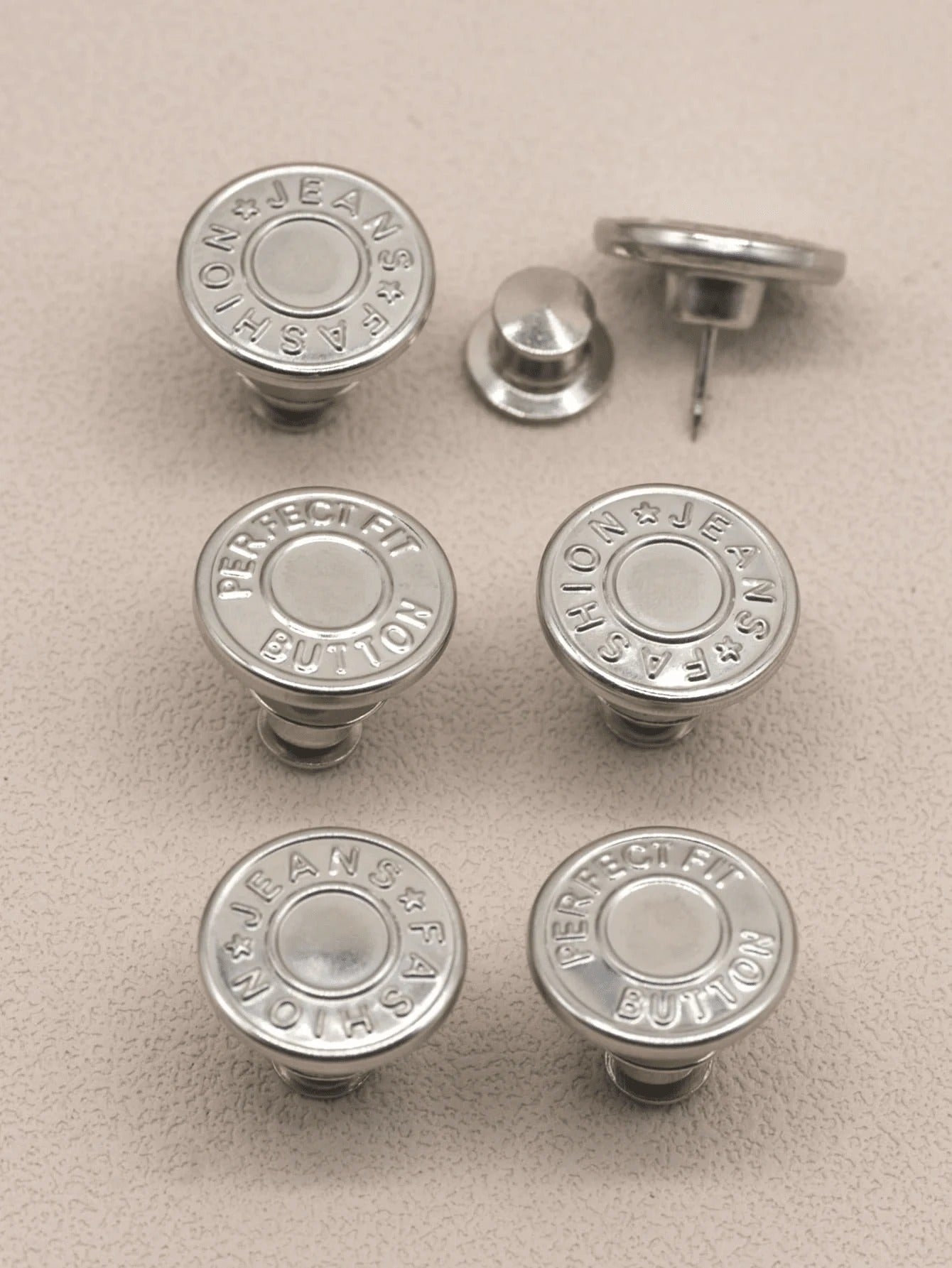 1/6 pezzi Kit di riparazione con bottoni in metallo da 17mm senza cucire per jeans, bottoni rimovibili per jeans, combinazione di pulsanti rotondi con texture a lettere, accessori per cucito e artigianato
