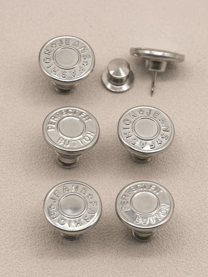1/6 pezzi Kit di riparazione con bottoni in metallo da 17mm senza cucire per jeans, bottoni rimovibili per jeans, combinazione di pulsanti rotondi con texture a lettere, accessori per cucito e artigianato