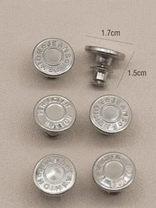 1/6 pezzi Kit di riparazione con bottoni in metallo da 17mm senza cucire per jeans, bottoni rimovibili per jeans, combinazione di pulsanti rotondi con texture a lettere, accessori per cucito e artigianato
