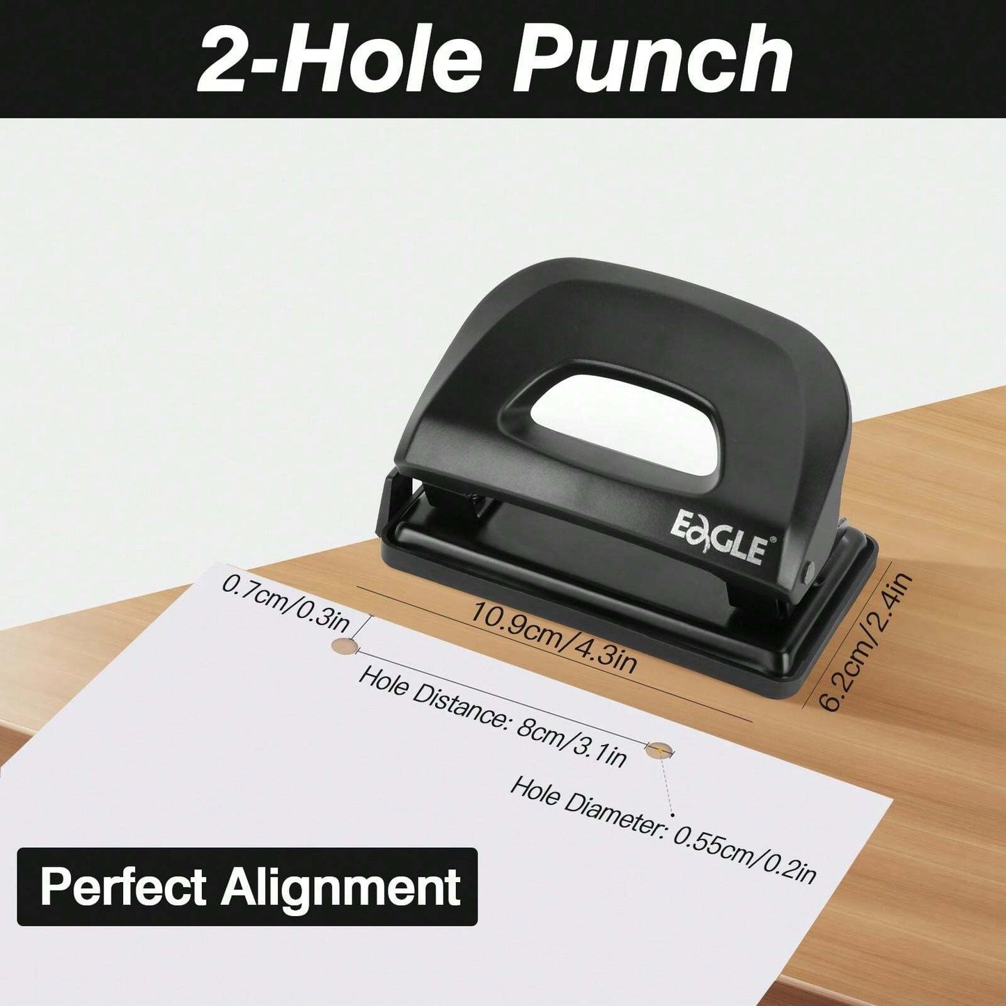 Eagle Perforatore di carta a 2 fori, perforatore di piccoli fori, capacità 12 fogli, perforatore con guida della carta e vassoio facile da pulire, ideale per l'ufficio e l'uso domestico