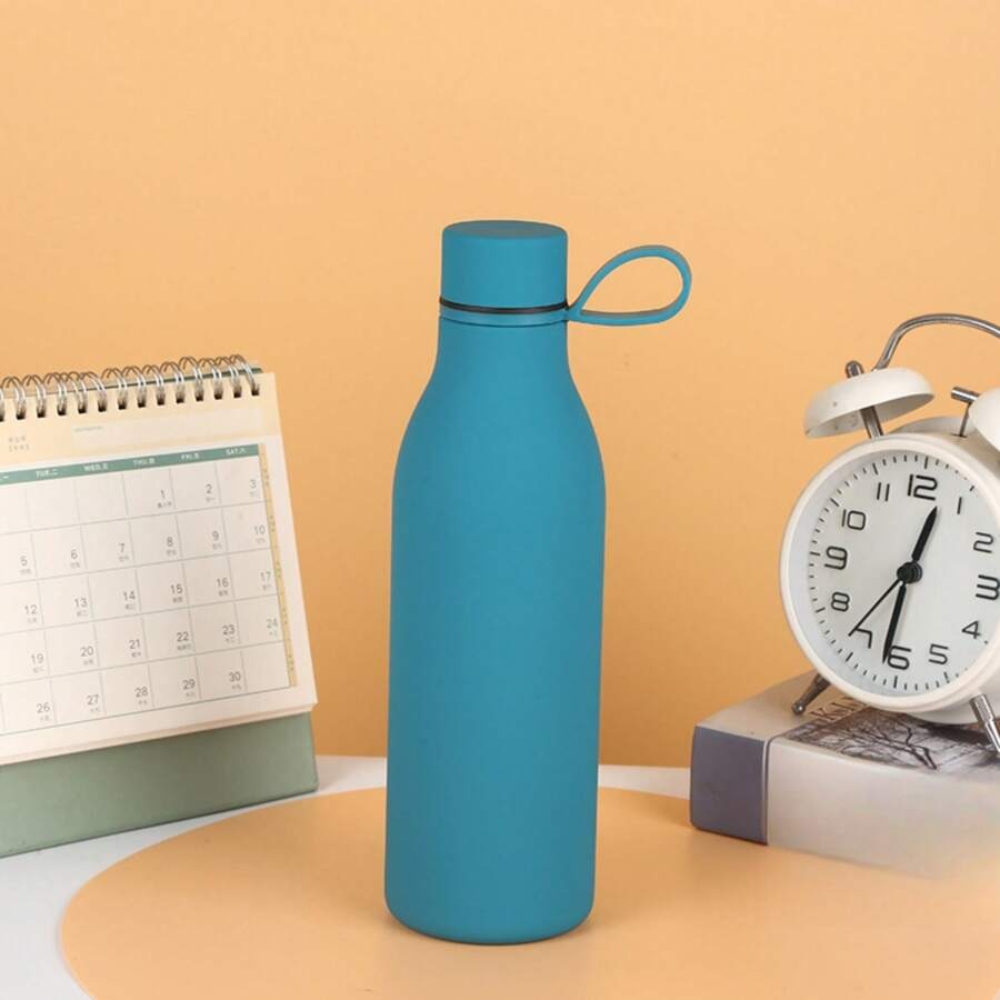 bottiglia d'acqua da 500ml/17oz in acciaio inox a doppio strato, creativa, con manico in corda, mantiene caldo/freddo, texture liscia, adatta per uso all'aperto, yoga e domestico