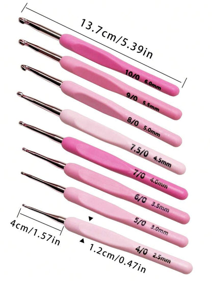 Ganci per uncinetto/Ferri da maglia per maglioni, sciarpe fai da te, morbida impugnatura sfumata rosa, misura 2,5-6,0 mm