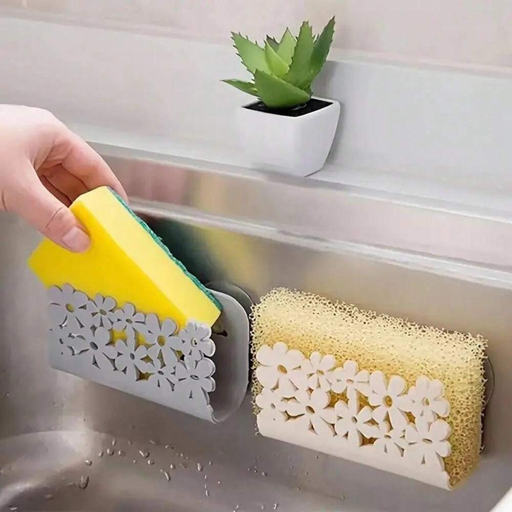 1 pezzo Supporto per spugne da cucina montato a parete con struttura traforata, porta spugna per lavare i piatti e organizzatore drenante