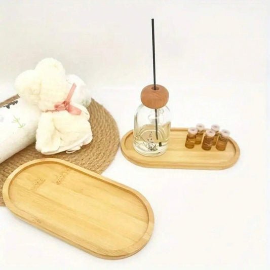 Vassoio di servizio in bambù, vassoio di legno per il bagno con bordi circolari.