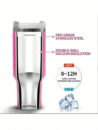 1 pezzo, 1200ml, tazza termica rivestita in acciaio inox a doppia parete, isolata sottovuoto, da 40 once, 2a generazione, multicolore, con 1 cannuccia in PP, adatta come regalo per feste, disponibile anche separatamente