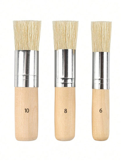 pennelli di legno per stencil in pura fibra naturale, pennelli per setole per dipingere con acrilico, olio, acquerello, progetti di carte fai-da-te, 3 misure, forniture scolastiche